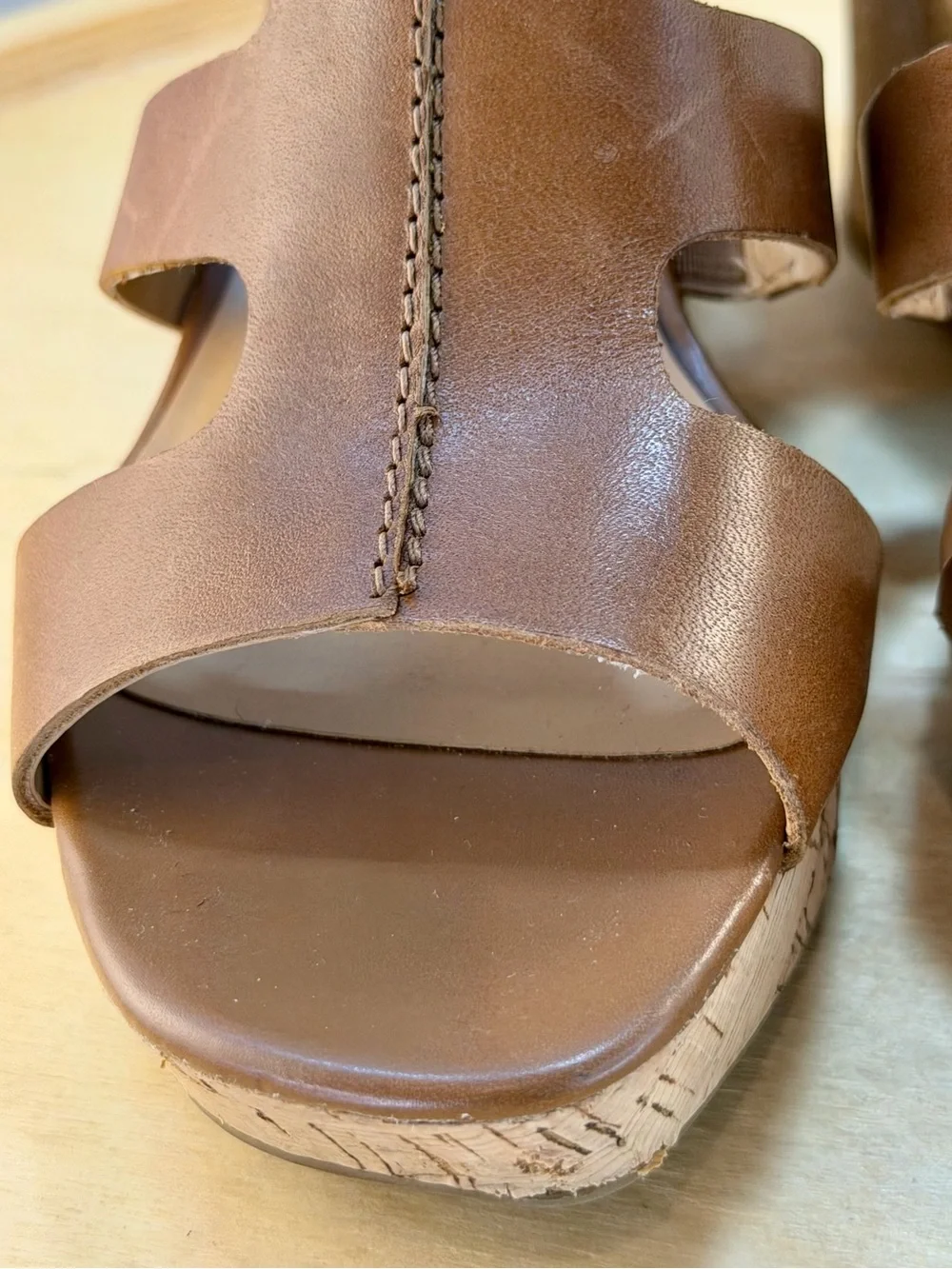 Franco Sarto Collette Brown Leather Cork Wedge Sandals